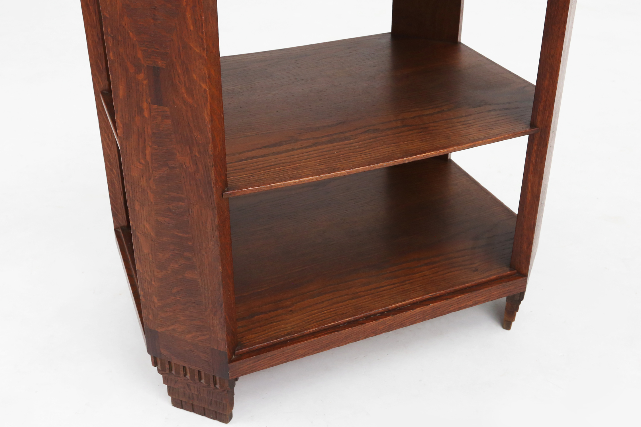 French Art Deco side table in wood with inlay and red marble top, ca. 1940thumbnail